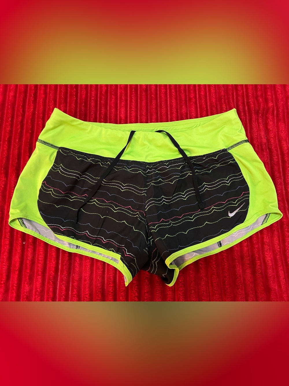 Nike Women's Neon Lime and Black Wave-Trim Swim Trunks